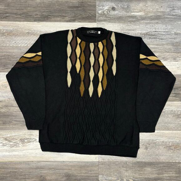 Vintage 90s Protege Collection Black Brown Mens XLT Coogi Style Grandpa Sweater‎ - Picture 2 of 8